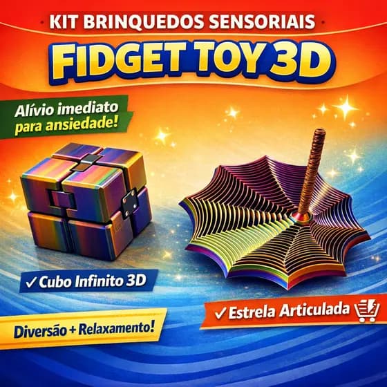 Kit Estrela Sensorial + Cubo infinito  Fidget Toy Anti-Stress Rotativo 3D - Expansível Relaxante Depressão TDAH TEA