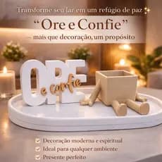Kit Ore e Confie Decorativo com vaso e Bandeja  moderno cantinho da oração Biblico Letreiro moderno Sala Quarto