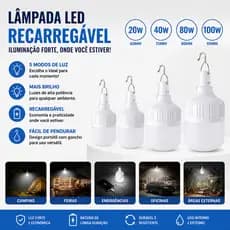 20/40/80/100w Lampião Camping Led Recarregável Acampamen Barraca