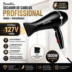 Secador De Cabelo Profissional Benedita 1800W Potente Com Bico Concentrador