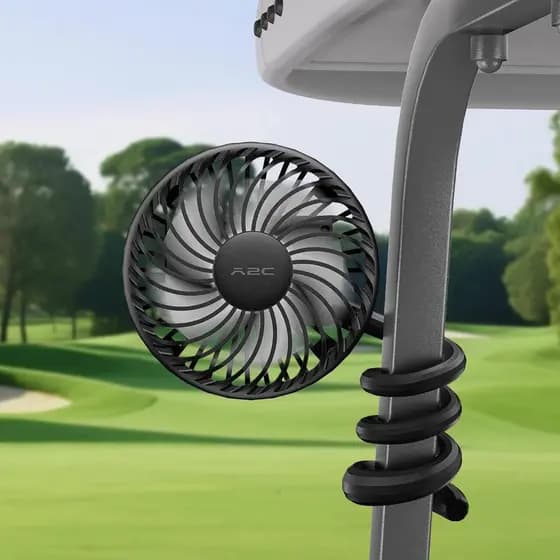 A2C Ventilador Portátil Para Carrinho De Golfe Recarregável-3 Velocidades , 360 ° Pescoço De Ganso Ajustável | Bateria