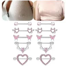 2 Peças/Conjunto de Anéis de Piercing para Mamilo, Joias Corporais com Strass em Aço Inoxidável PTWS