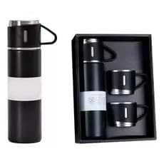 Kit Garrafa Térmica 500ml + 3 Xícaras em Aço Inoxidável  - Preto