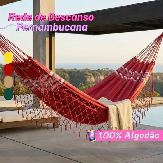Rede de Descanso Pernambucana 100% Algodão com Franjas Artesanal Premium