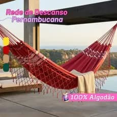 Rede de Descanso Pernambucana 100% Algodão com Franjas Artesanal Premium