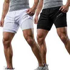 KIT 2 Bermudas 2 em 1 Masculina Academia Corrida Fitness c/ Compressão Treino Dry Fit 3 bolsos SPORT