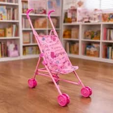 Carrinho de Boneca Rosa Infantil Bebê Passeio Dobrável