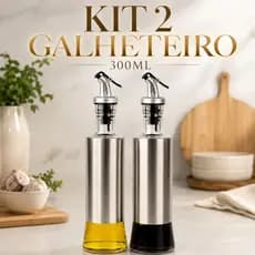 Kit 2 Galheteiro Porta Azeite Vinagre Dosador Vidro Cozinha 300ML