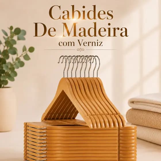 Cabides De Madeira Antideslizante Verniz Reforçado Kit com 15 e Kit 30 Unidades