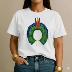 Blusa feminina estilosa camiseta T-shirt100%algodão umbanda estilosa brasil tropical cocar