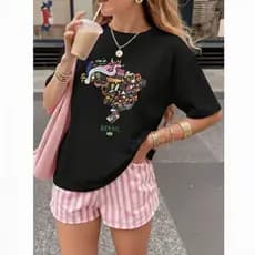 Blusa feminina estilosa camiseta T-shirt100%algodão cool natureza cultura brasil mapa brasilidades