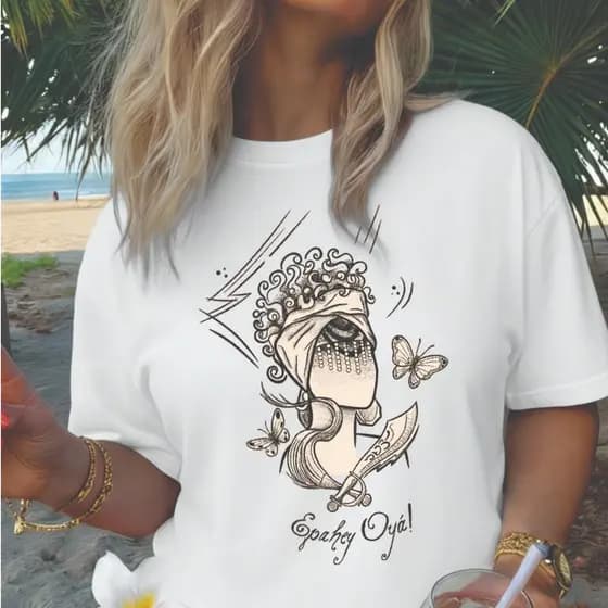 Blusa feminina estilosa camiseta T-shirt100%algodão umbanda rezo axé saravá iansã orixá