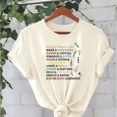 camiseta tshirt blusa feminina umbanda 100%algodão estilosa brasil rezo axé saravá oração reza rezo