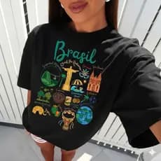 Blusa feminina estilosa camiseta 100%algodão natureza diferente cores descolada brasil tropical2