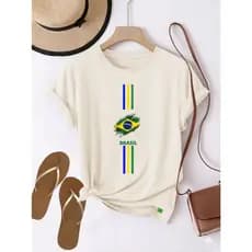 Blusa feminina estilosa camiseta T-shirt100%algodão feminina confortavel torcer brasil faixa2