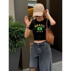 Blusa Slim Fit Baby tee Babylook suplex compressão colada feminina confortavel brasilidades brasil
