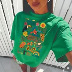 camiseta tshirt blusa feminina estilosa oversized 100%algodão delicada animais brasil tropical
