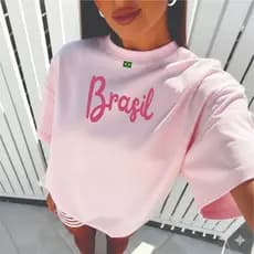 Blusa feminina estilosa camiseta T-shirt100%algodão natureza cores brasilidade delicada brasil+rosa2