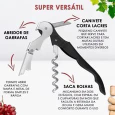 Abridor de Vinhos Saca Rolhas Aço Inox Garrafa Lata 3 em 1 Resistente