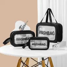 Kit 3 Necessaire Transparente Portátil Q3 | Bolsa de Viagem para Cosméticos e Higiene Pessoal