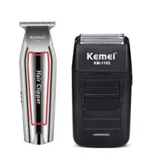 Kit 2 Máquinas de Barbear Profissional Kemei KM-1102 + KM-032 | Corte e Acabamento para Barbearia