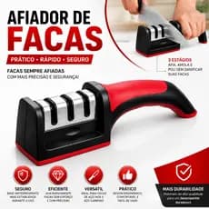 Afiador de Facas Profissional 3 em 1 Inox - Afiação Rápida e Design Ergonômico