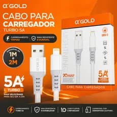 Cabo para Iphone Lightning 5A Turbo – 1 ou 2 Metros, Reforçado, Carregamento Rápido