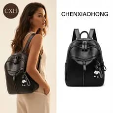 CHENXIAOHONG Mochila feminina nova em couro macio, estilo preppy elegante, mochila grande para estudantes.