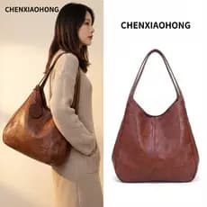 CHENXIAOHONG Bolsa de ombro retrô em couro macio, bolsa de ombro feminina versátil, bolsa tote simples.