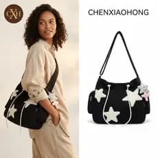 Bolsa tote feminina Starry Night para estudantes, com grande capacidade, em veludo cotelê, para uso diário.