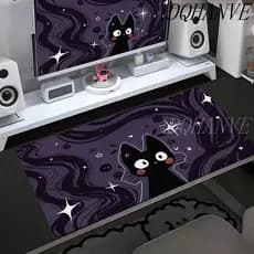 Linha Bonito Gato Preto Tapete De Mesa Gamer Mousepads XXL Escritório Mouse Pad Cinza Grande Gaming Mousepad Tapetes Par