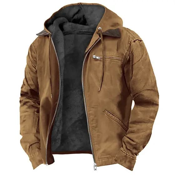 Jaqueta Masculina de Sarja com Capuz e Forro de Pelúcia para Clima Frio DR9Z 2026