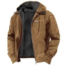 Jaqueta Masculina de Sarja com Capuz e Forro de Pelúcia para Clima Frio DR9Z 2026