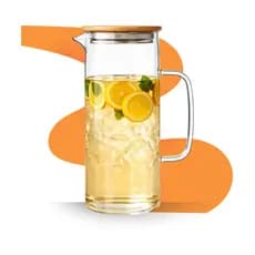 Jarra De Vidro Borossilicato Com Tampa Bambu Agua Suco 1l