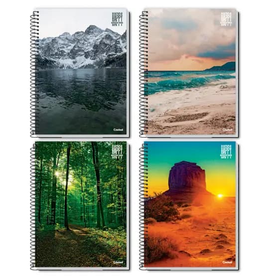 Caderno 10 Matérias 160 Folhas Happy Paisagem Credeal Barato Atacado Promoção Faculdade Escolar