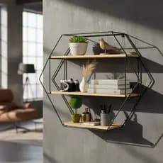 Prateleira de Parede Industrial Madeira com Suporte Metal Preto Organizador Cozinha Sala Escritório