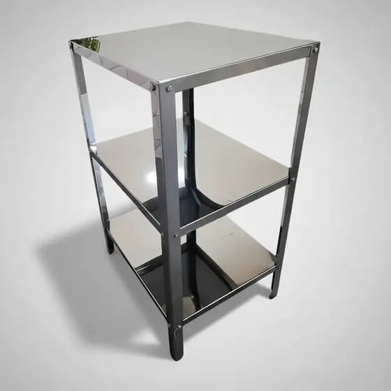 Mesa Auxiliar Inox 40x40x80 Cm Sem Rodinhas 3 Prateleira