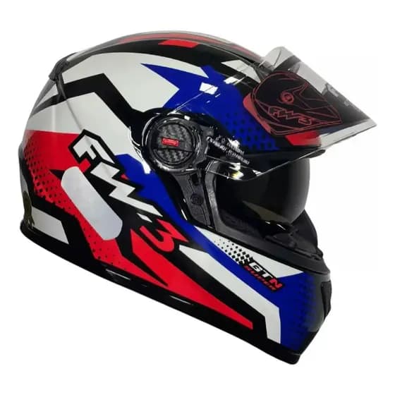 Capacete Fw3 Gtx Super Branco Vermelho E Azul Com Óculos