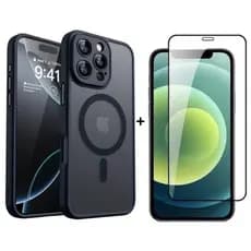 Capa Luxo Fosco + Pelicula 3D Vidro Armadura Caso À Prova De Choque Para iPhone 16 15 14 13 12 11
