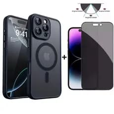 Capa Luxo Fosco + Pelicula Privacidade 3D Armadura Para iPhone 11 12 13 14 15 16 17 Pro Max