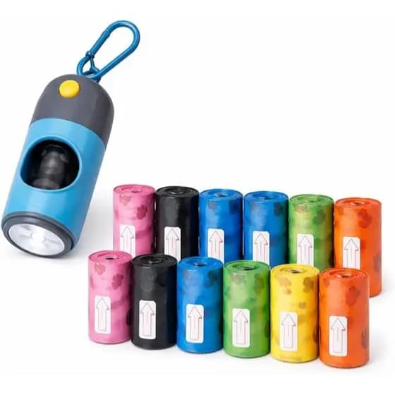 Cata Caca Com Led 180 Saquinhos Refil - kit Porta Saquinho Higiênico para Pets com Lanterna LED Portátil Premium.
