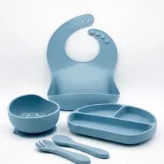 Kit 5 Alimentar Infantil Prato Talheres Tigela Babador Bebes