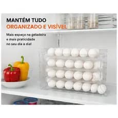 Porta Ovos Suporte 4 Andares Rolante Para 30 Ovos  Acrílico Dispenser Armazena e organizador de Geladeira