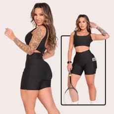 Conjunto Fitiness Feminino - Top + Short com Bolso Academia.