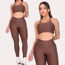 Conjunto Calça Legging Lisa Tradicional + Top Alça Cruzada Fitness Academia