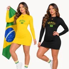 Vestido Feminino Manga Longa Suplex Premium Gola Alta Justo Tubinho Casual Festa