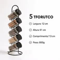 Porta condimentos com suporte e 5 potes de vidros.