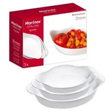 Kit 3 Travessas de Vidro Marinex Opaline Assadeira Retangular Forno e Microondas.