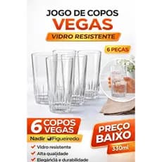 Jogo de Copos Vegas 6 Peças Vidro Nadir Figueiredo Copo Suco Água 300 ml resistente