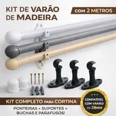 Varão Bastão de cortina de madeira 2,00 mts 19mm Para Janela de Quarto, Cozinha e Sala,Lavanderia